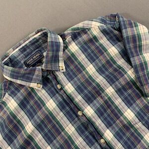 Duck Head Shirt Men LG Blue Green Black Watch Tartan Plaid Short Sleeve Button D